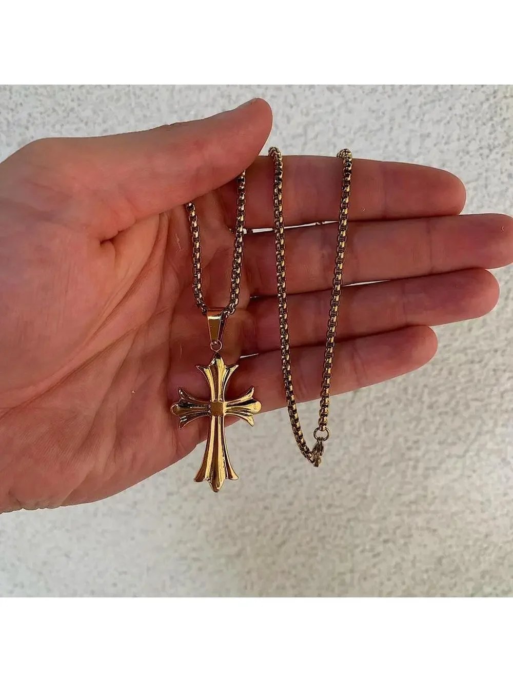 Gothic Gold Big Cross pendant stainless steel necklace